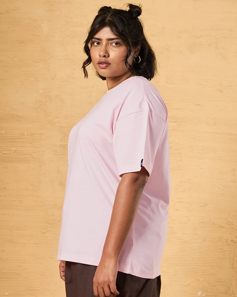 bewakoof Women's Pink Oversized Plus Size T-shirt